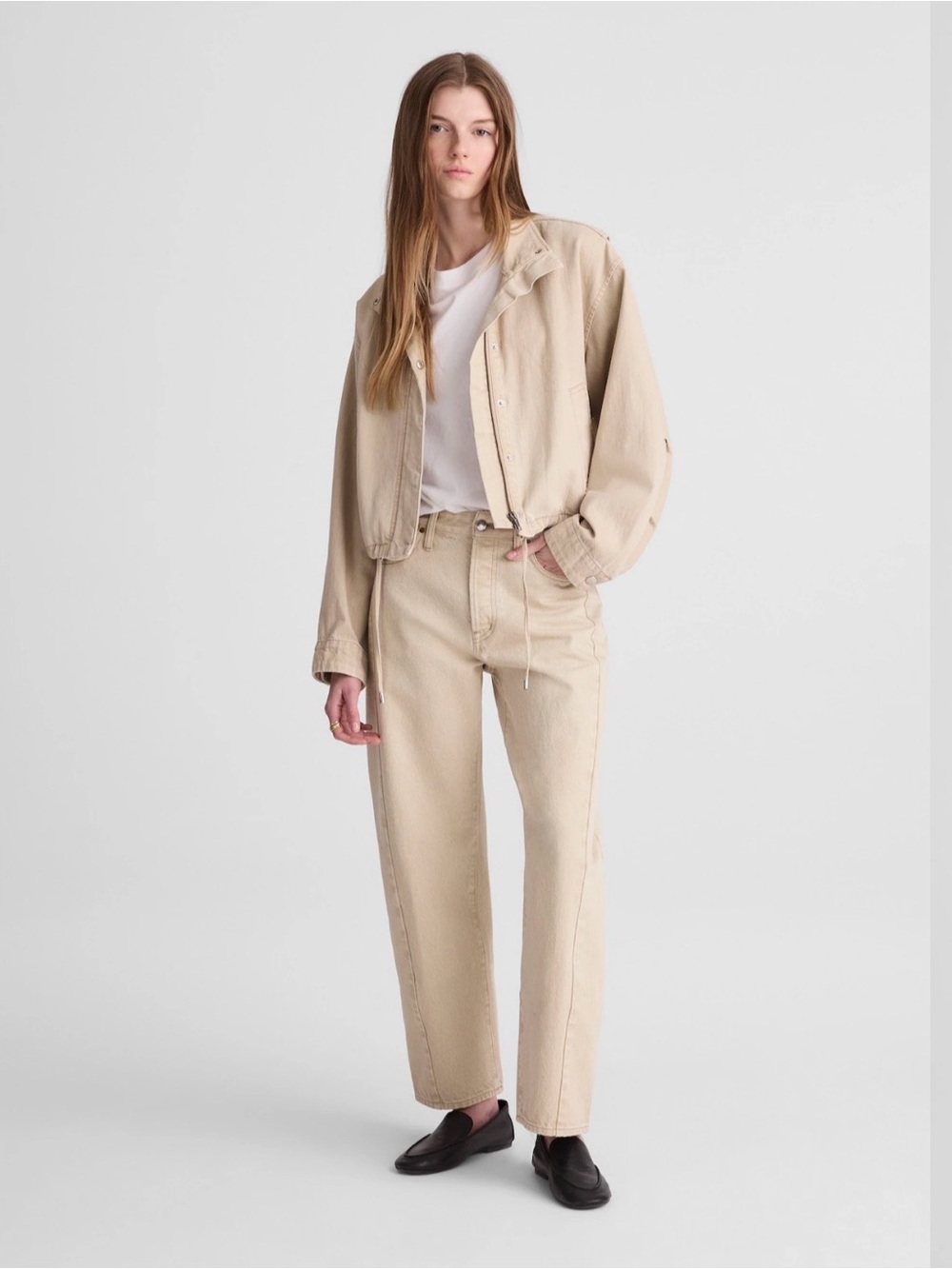 Madewell Denim Field Crop Funnel Neck Jacket in Khaki - S - Sold Out Online! - Picture 9 of 11